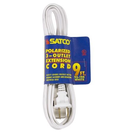 SATCO 3 Outlet Indoor Extension Cord 16/2 Spt-2 9Ft 1625W 13A-125V White -  Toronto Lighting Supply Inc.