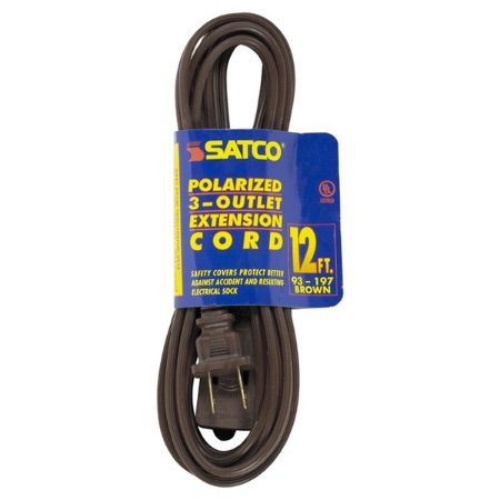 SATCO 3 Outlet Indoor Extension Cord 16/2 Spt-2 12Ft 1625W 13A-125V Brown -  Toronto Lighting Supply Inc.